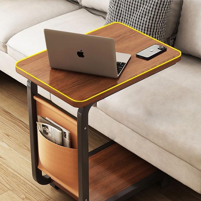achard C Shaped end Table, Modern Creative Design Coffeee Table with Wheels and Side Pocket,Slide Under Sofa Table for Living Room and Small Spaces - Image 3