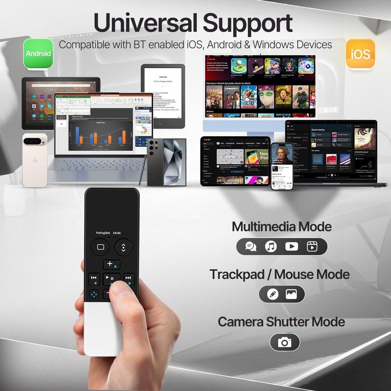 TNP Bluetooth Remote Control for iPad iPhone - Trackpad Media Presenter for iOS Mac Android Tablet PC - Wireless Camera Shutter, Media Button, Presentation Clicker, iPad Air Pro, MacBook Pro Mini M1