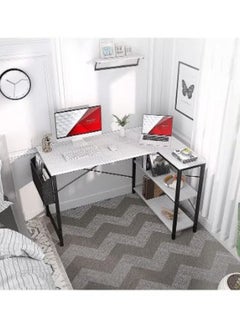 AGD L Shaped Computer Desk, L-Shaped Corner Desk with Reversible Storage Shelves for Home Office Workstation, Modern Simple Style Writing Desk Table with Storage Bag  - Image 2