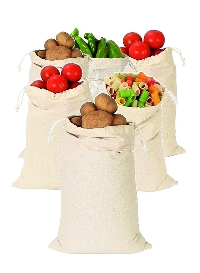 OREAYU ™ 6 Big Size Muslin Cotton Set Reusable Multipurpose Kitchen Storage Bags - Fridge & Grocery Bags - Vegetable & Fruit Storage (6 Bags) - Image 1