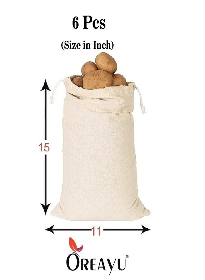 OREAYU ™ 6 Big Size Muslin Cotton Set Reusable Multipurpose Kitchen Storage Bags - Fridge & Grocery Bags - Vegetable & Fruit Storage (6 Bags) - Image 2