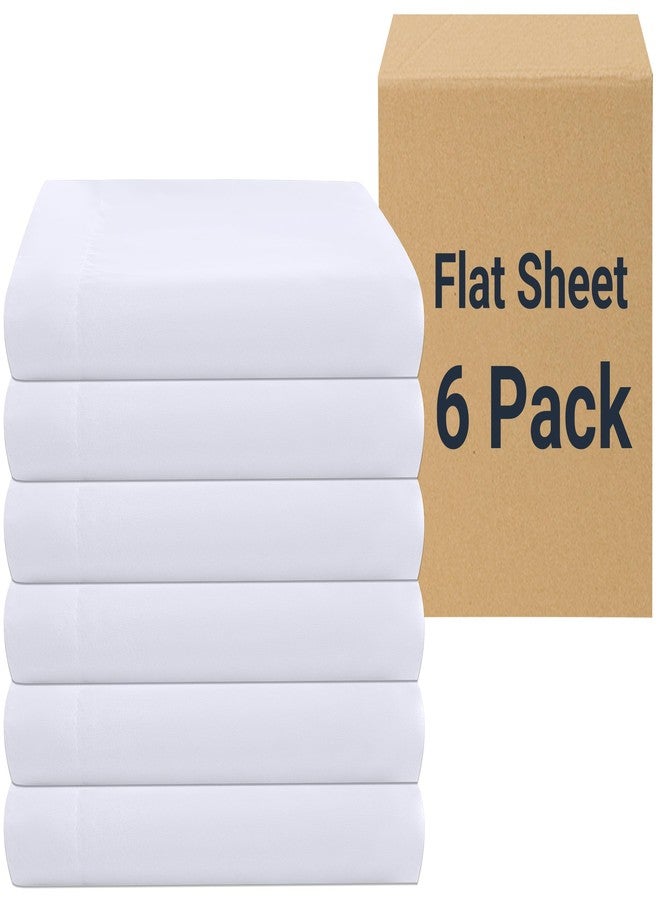 ZPECC White Bulk Flat Sheets Only Twin Size 6 Pack, Easy Sort Top Bed Sheet by Color-Coded Hem Threads, Soft Durable Brushed Microfiber Fabric Hotel Airb&bs Essentials for Hosts, 66"x96" - Image 1
