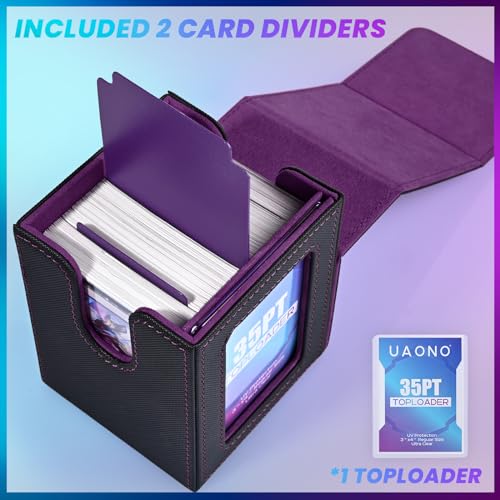 UAONO Card Deck Box with MTG Commander Display, Deck Case Holds 100+ Double-Sleeved Cards, Trading Card Storage Box Fits TCG/PTCG/Sports Card with 2 Dividers, 1 Toploader (Black, Purple) - Image 5