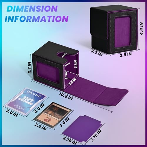 UAONO Card Deck Box with MTG Commander Display, Deck Case Holds 100+ Double-Sleeved Cards, Trading Card Storage Box Fits TCG/PTCG/Sports Card with 2 Dividers, 1 Toploader (Black, Purple) - Image 4