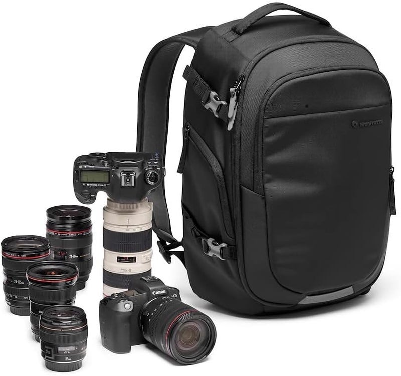 مانفروتو حقيبة ظهر محترفة من Manfrotto Advanced Fast III للكاميرات الاستقرارية/بدون مرآة، مع عدسات وكمبيوتر محمول، تحتوي على أقسام قابلة للتبديل ومنفذ جانبي ومقبس للمنصة الثلاثية - Image 1