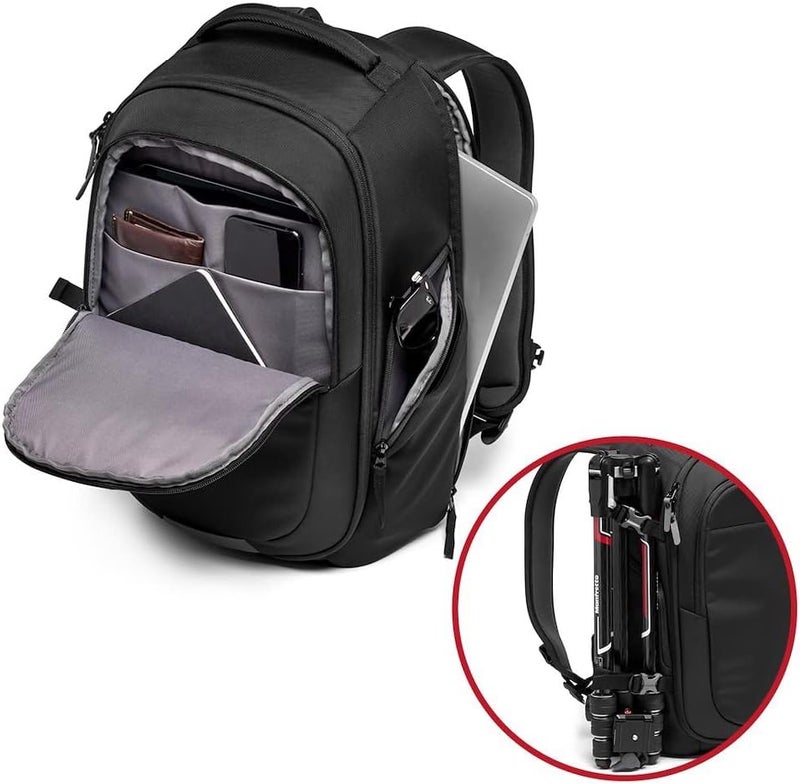 مانفروتو حقيبة ظهر محترفة من Manfrotto Advanced Fast III للكاميرات الاستقرارية/بدون مرآة، مع عدسات وكمبيوتر محمول، تحتوي على أقسام قابلة للتبديل ومنفذ جانبي ومقبس للمنصة الثلاثية - Image 5