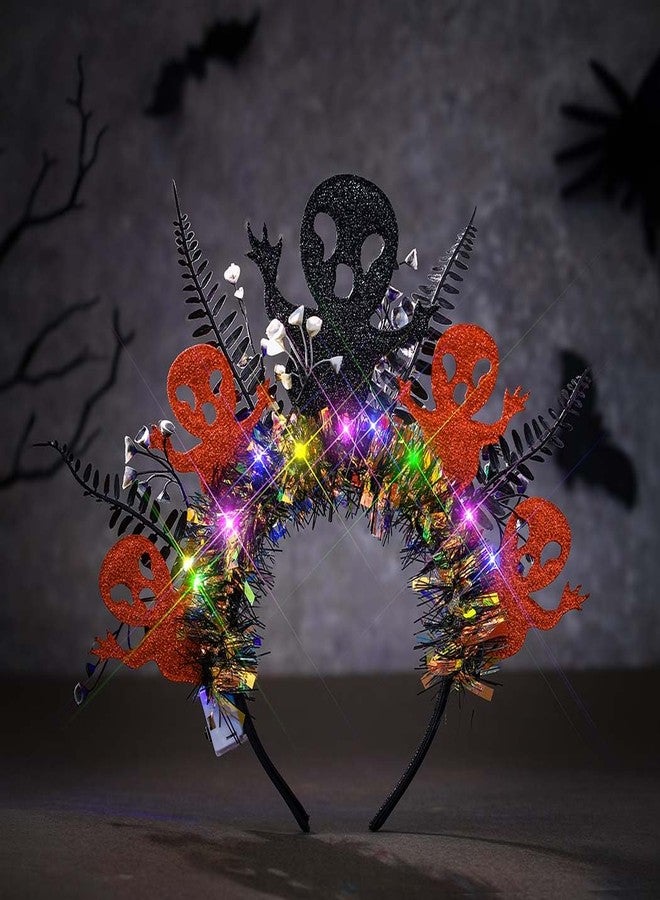 ووي طوق رأس مضيء للهالوين من Woeoe، تاج هالة أسود، تاج زهور ليوم الموتى، طوق شعر، زي تنكري، ملابس حفلات، إكسسوارات شعر - Image 3