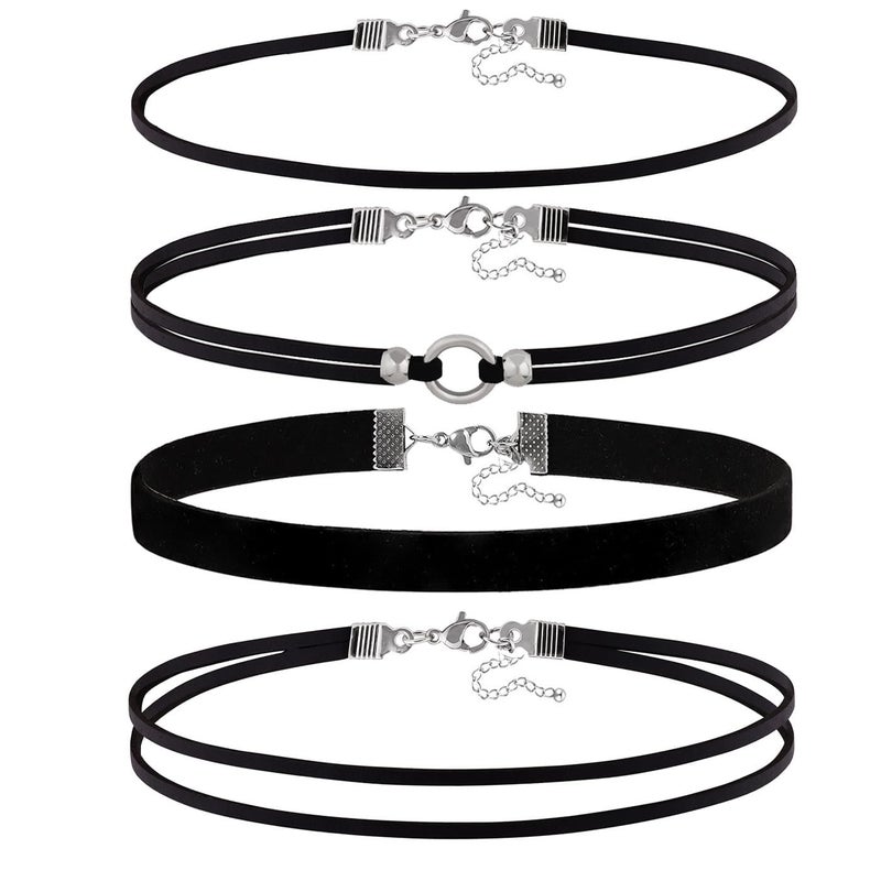 PINCHUAN 4PCS Black Choker Necklace for Women Velvet Choker Heart Pendant Necklace Classic Lace Choker Necklaces Gothic Lace Chokers Choker Gifts-4PCS Black/B - Image 1