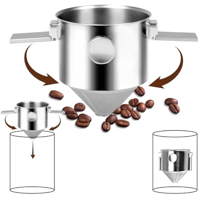 Foyucool Foldable Coffee Filter Stainless Steel Reusable Portable Drip Cup With Fine Mesh No Paper Needed For Camping Travel Office And Kitchen Use - Image 2