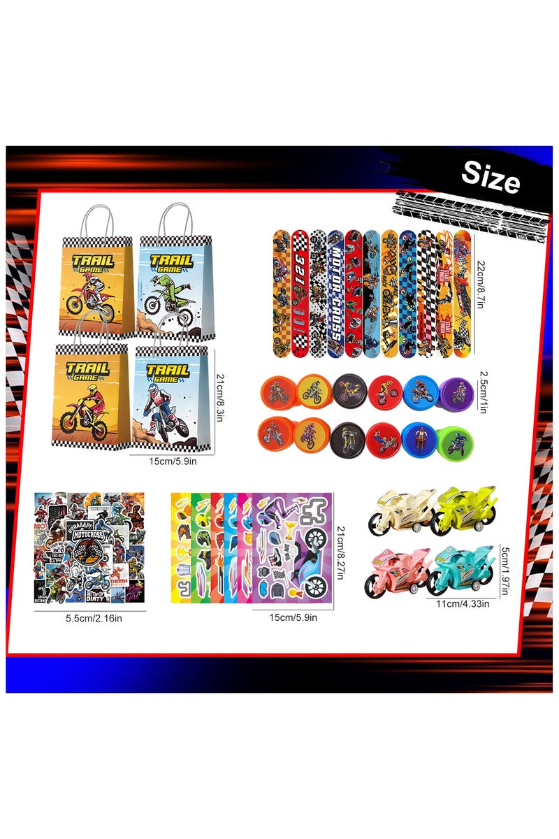 FRUITFUL PARTY Motorcycle Party Favors for 12 Guests, 110pcs Motocross Birthday Party Favors Set - Dirtbike Birthday Goodie Bag Slap Bracelets Stampers etc Motocross Birthday Favors - Image 3