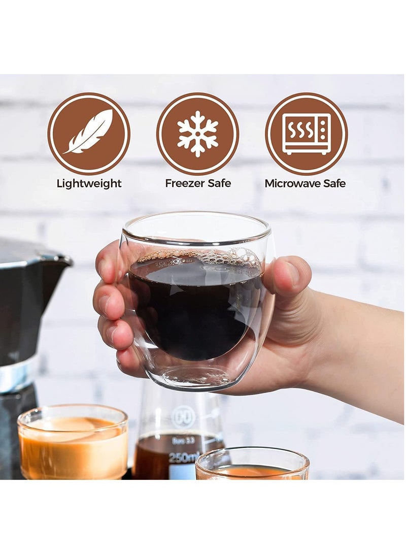 MARKQ Glass Coffee Cups 250ml | Double Wall Coffee Mugs for Latte, Cappuccino, Espresso, Milk, Hot Drinks, Tea Glass Cups [1 Cup] - Image 4