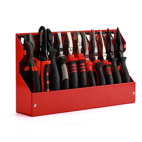 Mayouko 11 Slots Pliers Rack Organizer Holder, For Standard & Wide Pliers, All Steel, Fits in Toolbox Drawer, Chest, Pegboard, Tilt Feature, 11 Slots x 0.92" - Image 1
