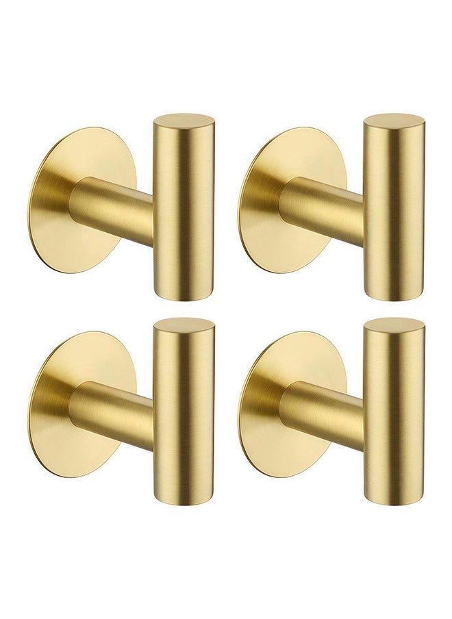 Peachjoy 4 Pack Adhesive Towel Hooks, Coat Hook Bathroom Matte Black Robe Stainless Steel Heavy Duty Door Hanger Towel Robe Clothes Cabinet Closet Sponges Hook Bathroom Bedroom Kitchen Hotel Pool Glod  - Image 1