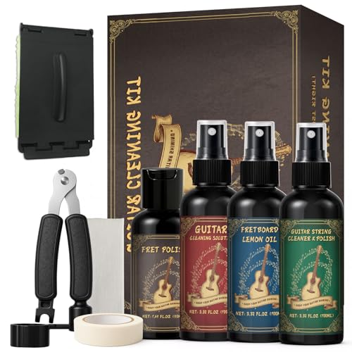 1DFAUL 9pcs Guitar Cleaning Maintenance Kit with Guitar Cleaner, Polish, Fretboard Oil, String Oil, for All Guitar Types, Ideal for Beginners, Players, and Collectors - Image 1