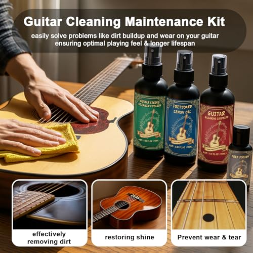 1DFAUL 9pcs Guitar Cleaning Maintenance Kit with Guitar Cleaner, Polish, Fretboard Oil, String Oil, for All Guitar Types, Ideal for Beginners, Players, and Collectors - Image 2