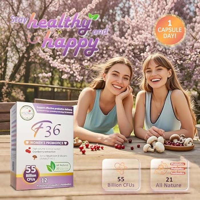 F36 Probiotics for Women 55 Billion CFU – Vaginal & Digestive Health, Immune Support, Sleep & PH Balance – with Cranberry, β-Glucan, Prebiotics & Postbiotics – Once Daily Capsule - 30 Capsules Pack - Image 2