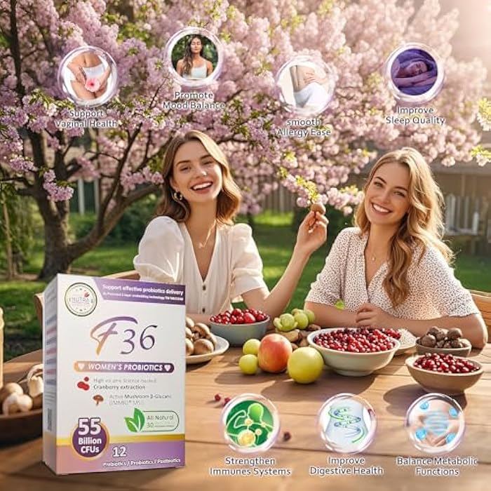 F36 Probiotics for Women 55 Billion CFU – Vaginal & Digestive Health, Immune Support, Sleep & PH Balance – with Cranberry, β-Glucan, Prebiotics & Postbiotics – Once Daily Capsule - 30 Capsules Pack - Image 4
