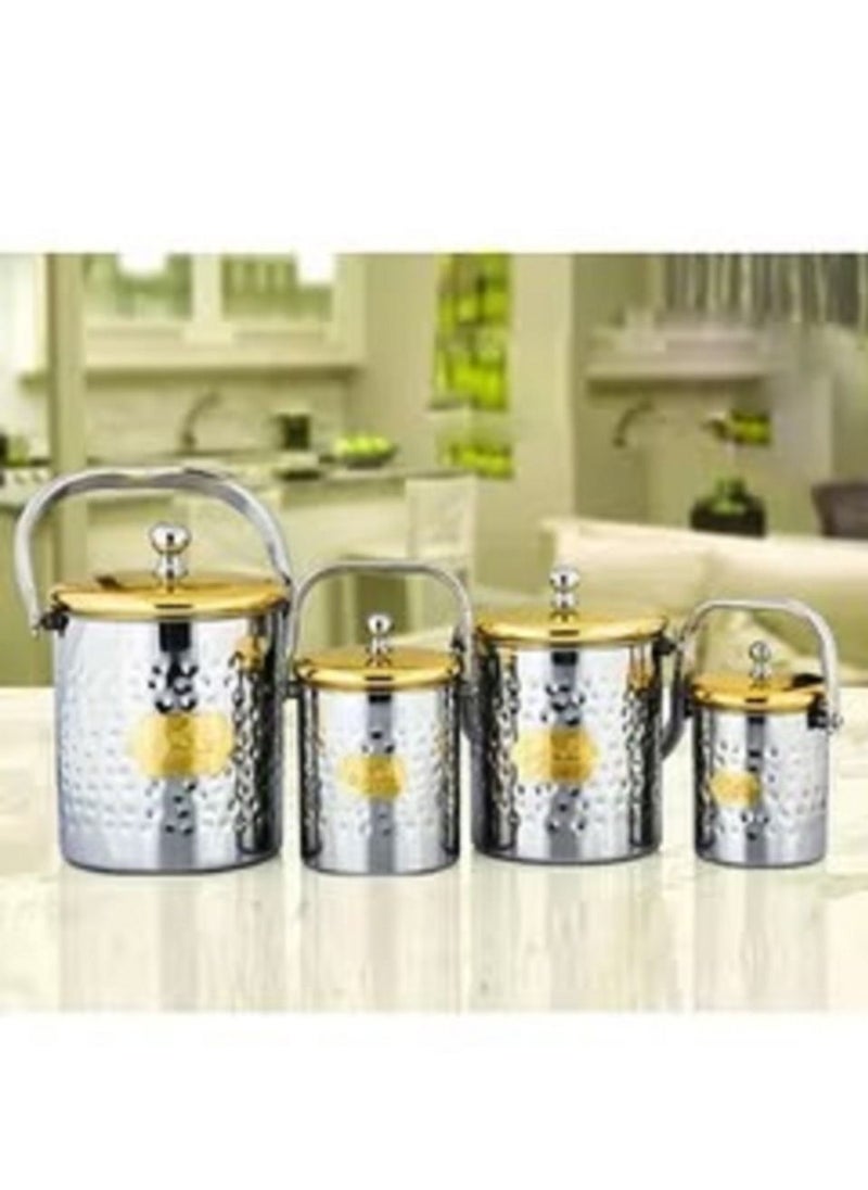 ماركة غير محددة - طقم برطمان شاي وقهوة بتصميم أنيق مكون من 4 قطع فضي ذهبي - Image 1