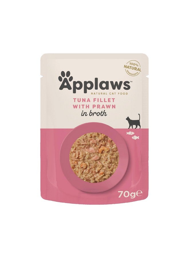 Applaws Natural Premium Wet Cat Food for Adult Cats, Tuna Fillet with Pacific Prawns in Broth Pack of 4 x 70g Pouches