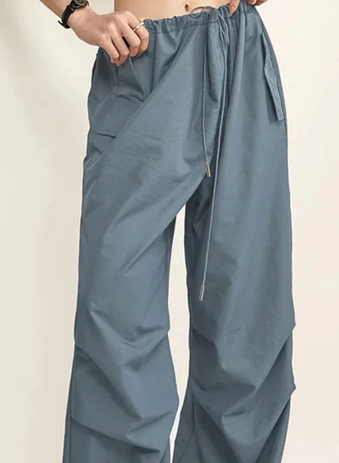 Take Two Grey Drawstring Waist Ruched Straight Leg Pants