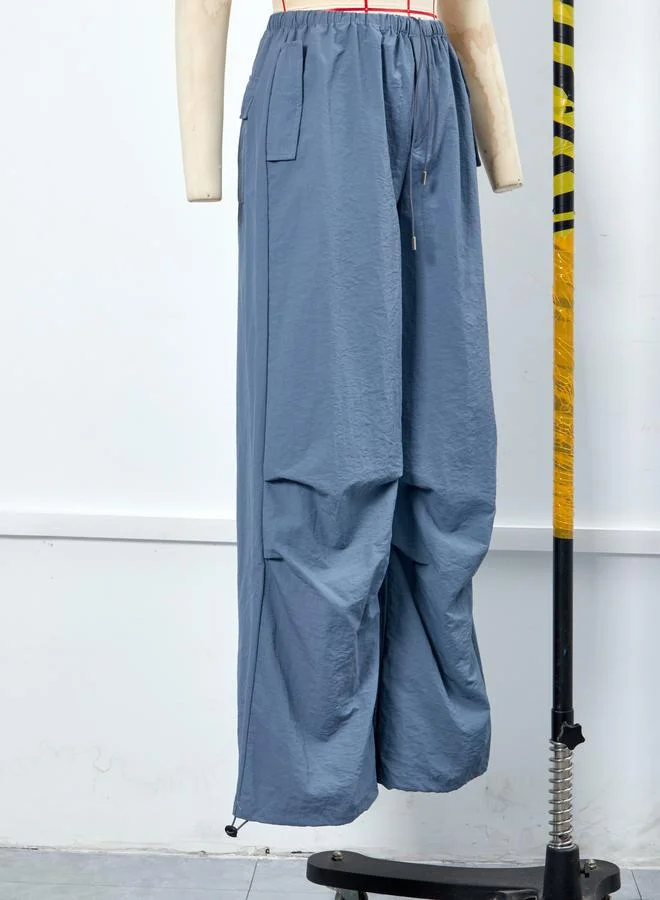 Take Two Grey Grey Drawstring Waist Ruched Straight Leg Pants for Women | Best Price UAE