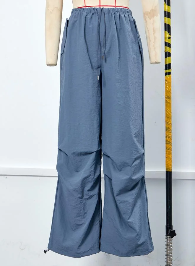 Take Two Grey Grey Drawstring Waist Ruched Straight Leg Pants for Women | Best Price UAE