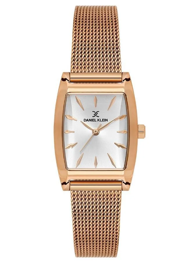 Daniel Klein Women's Mesh Band Rose Gold Alloy Case Analog Silver Square Sunray Dial Japanese Quartz Premium 30 Meters Water Resistant
