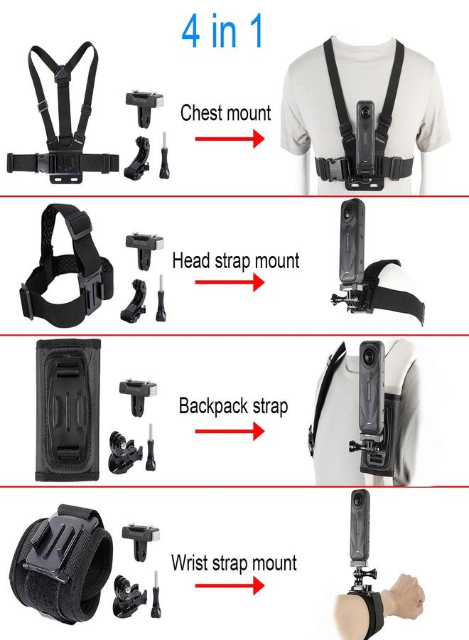 PellKing Accessories Kit for Insta360 X5, Chest Mount Head Strap Backpack Strap Clip Wrist Strap, 360°Rotating Adapter + Quick Release Magnetic Mount for Insta360 One X5 Camera - Image 3