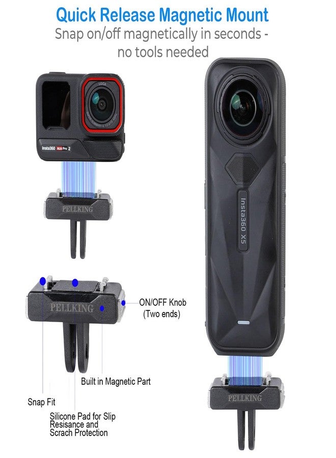 PellKing Accessories Kit for Insta360 X5, Chest Mount Head Strap Backpack Strap Clip Wrist Strap, 360°Rotating Adapter + Quick Release Magnetic Mount for Insta360 One X5 Camera - Image 2