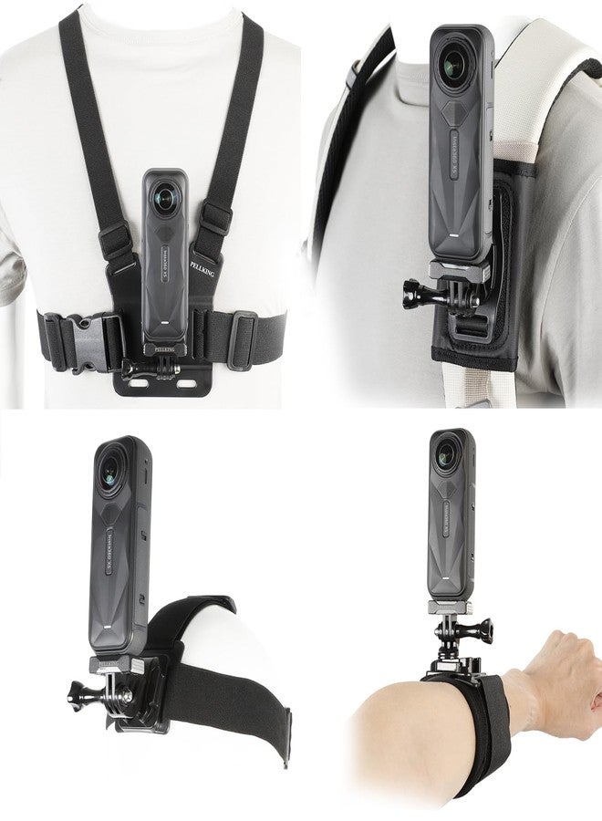 PellKing Accessories Kit for Insta360 X5, Chest Mount Head Strap Backpack Strap Clip Wrist Strap, 360°Rotating Adapter + Quick Release Magnetic Mount for Insta360 One X5 Camera - Image 1