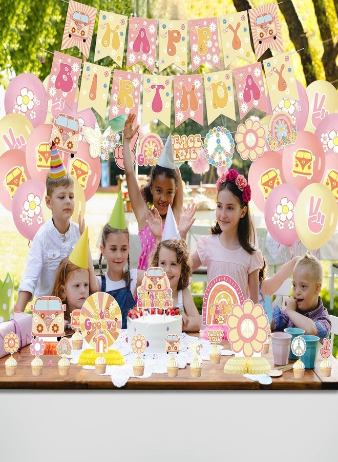 PTECDROTS Groovy Party Decorations - Hippie Birthday Party Decorations Including Happy Birthday Banner, Hippie Garland, Boho Rainbow Balloon, Cupcake Toppers for 60s 70s Retro Groovy Decor - Image 5