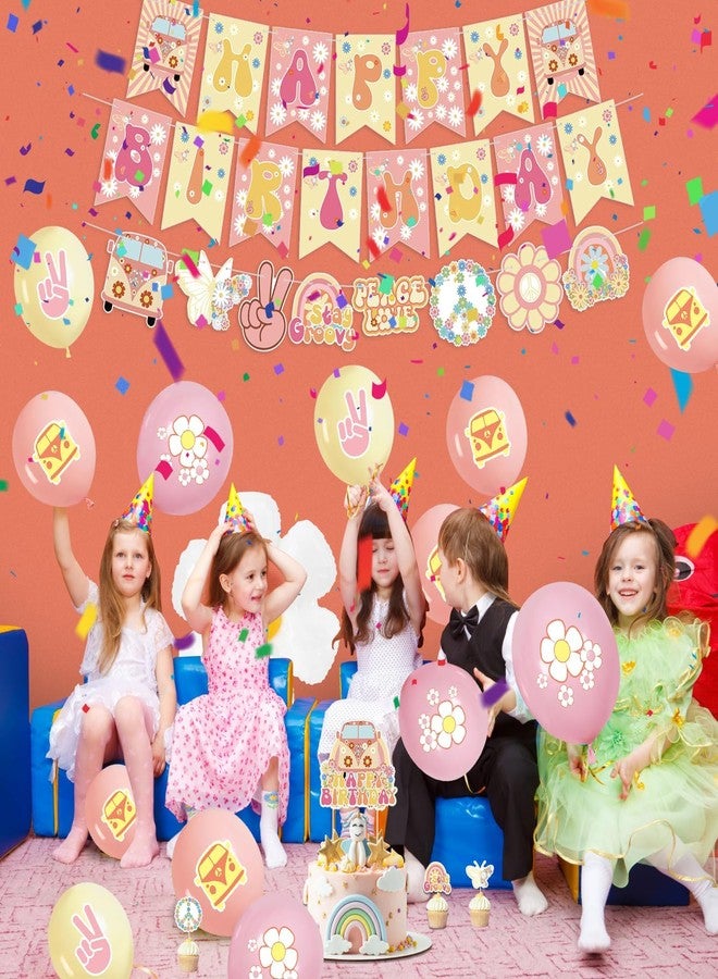 PTECDROTS Groovy Party Decorations - Hippie Birthday Party Decorations Including Happy Birthday Banner, Hippie Garland, Boho Rainbow Balloon, Cupcake Toppers for 60s 70s Retro Groovy Decor - Image 4