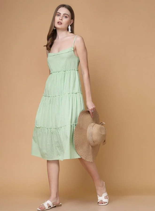 Freehand  Women Relaxed Fit Textured Square Neck Sleeveless Tiered Dress for Women | Best Price UAE