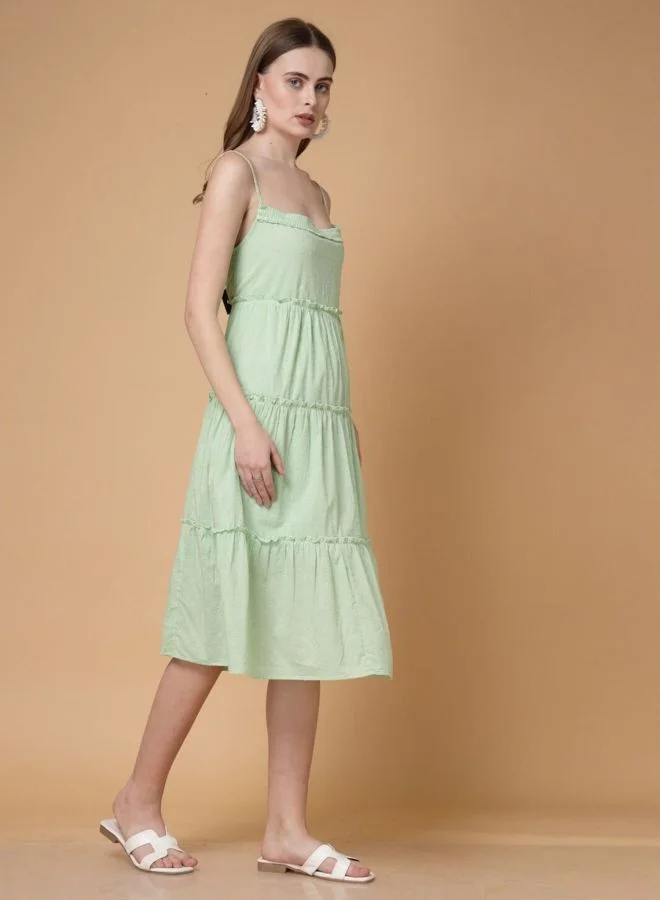 Freehand  Women Relaxed Fit Textured Square Neck Sleeveless Tiered Dress for Women | Best Price UAE