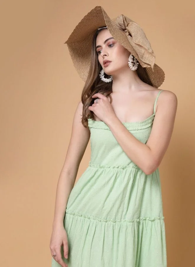 Freehand  Women Relaxed Fit Textured Square Neck Sleeveless Tiered Dress for Women | Best Price UAE