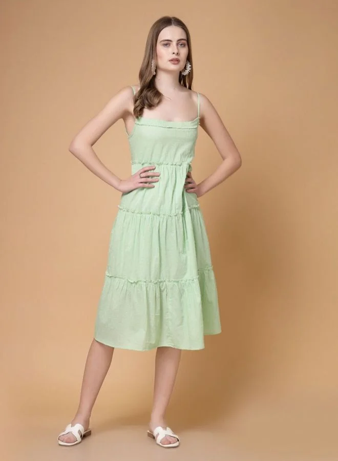 Women Relaxed Fit Textured Square Neck Sleeveless Tiered Dress
