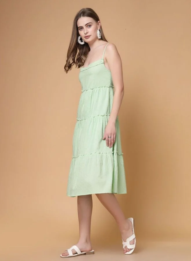 Freehand  Women Relaxed Fit Textured Square Neck Sleeveless Tiered Dress for Women | Best Price UAE