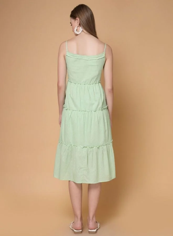 Freehand  Women Relaxed Fit Textured Square Neck Sleeveless Tiered Dress for Women | Best Price UAE