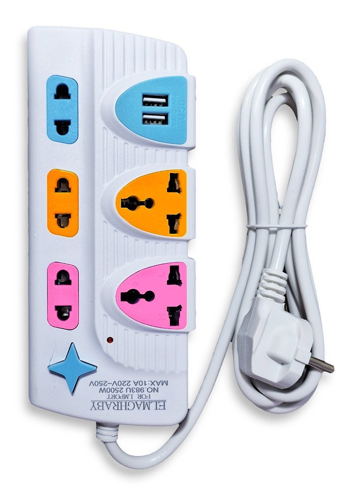 Generic Electric Power strip - 10 A/220-250V , with 5 Outlet ,  2 Port USB  - Image 1