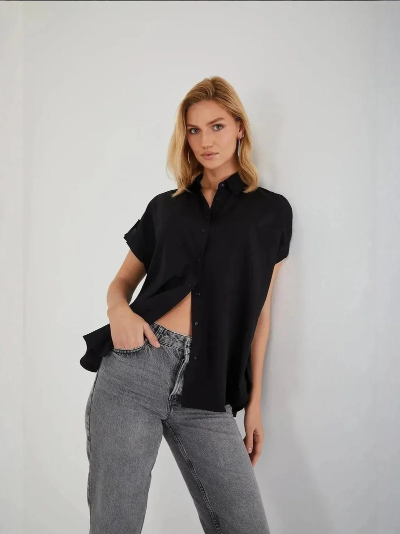 MixRay Mixray Short Sleeve Oversize Poplin Buttoned Shirt