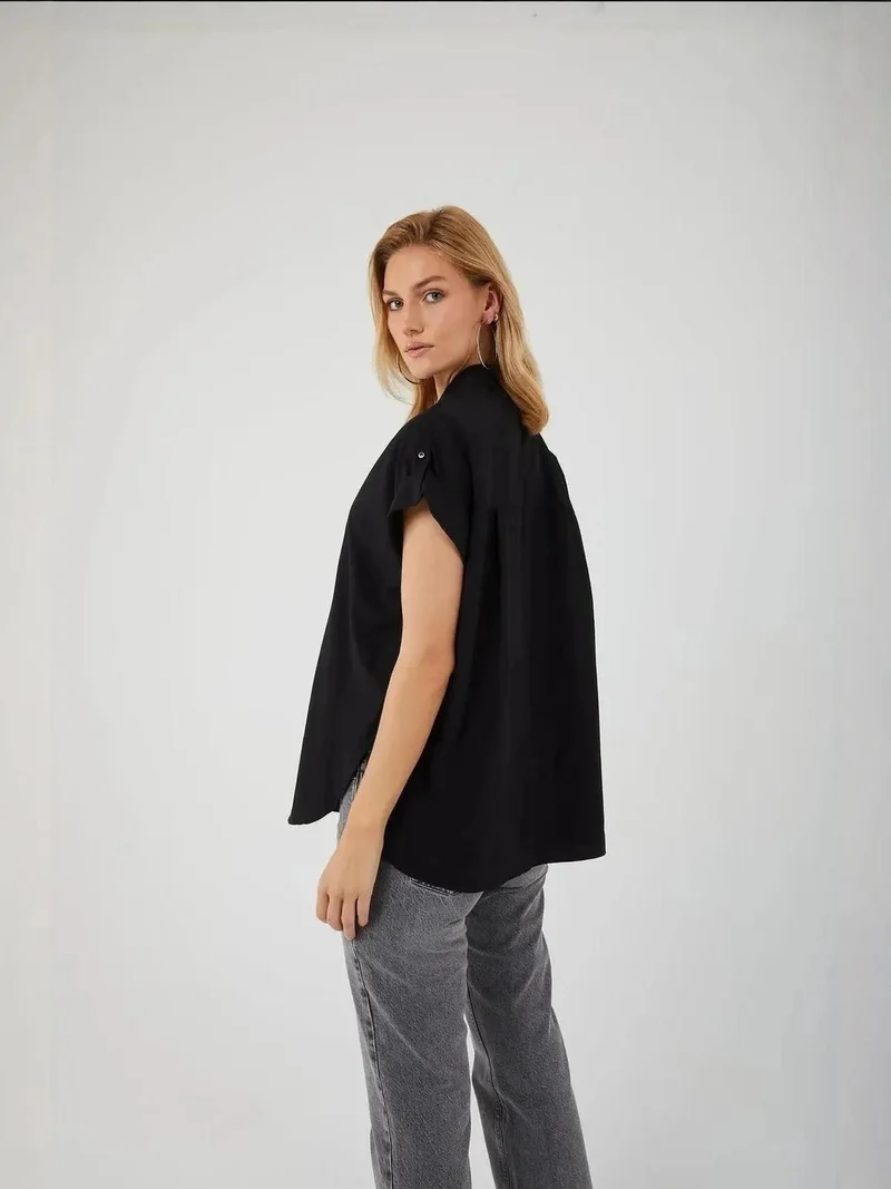 MixRay Oversized Short Sleeve Poplin Button-Up Shirt