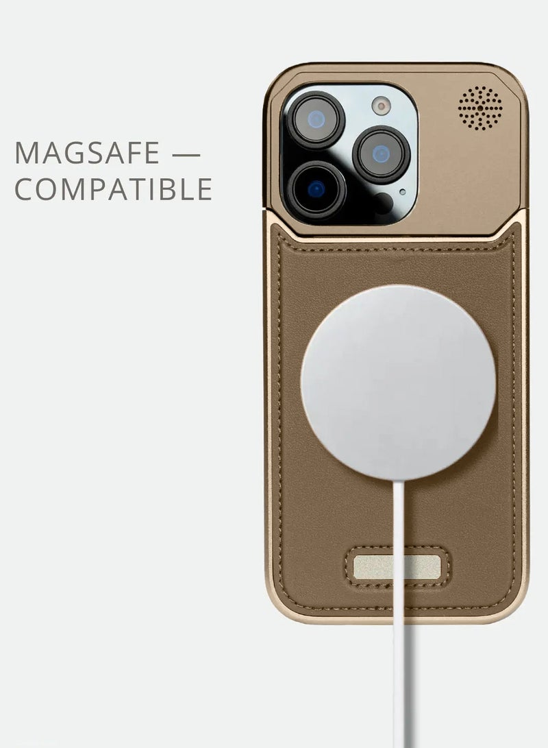 دبليو تيك غطاء معدني بدون إطار لجهاز آبل آيفون 16 برو 5G 2024 مصنوع من الجلدي النباتي مع دعم ماغسيف (MCMPMN) - ذهبي - Image 2