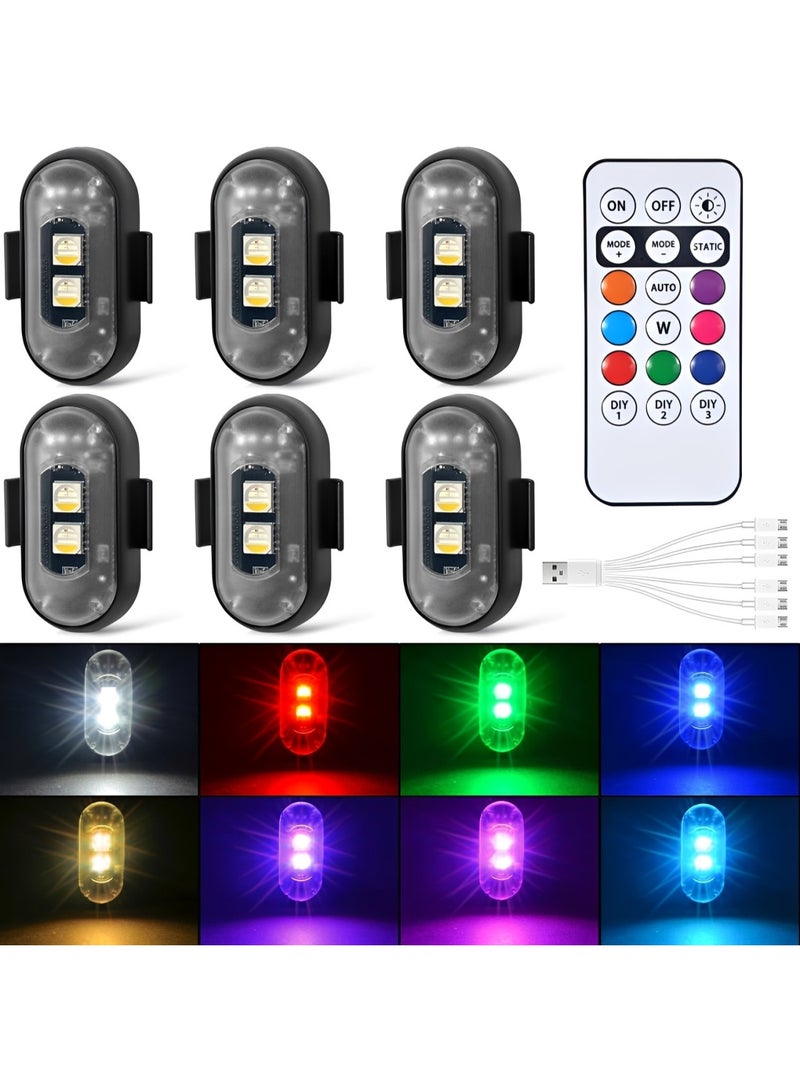 6PCS Wireless LED Strobe Lights With Remote Control, 8 Colors 10 Modes USB Rechargeable Waterproof Anti-Collision Warning Lights For Car, Motorcycle, Drone, Bike, Boat, Camping And Outdoor Use - Image 1