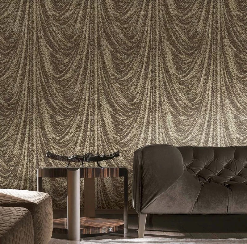 Roberto Cavalli 16111 Italian Wallpaper, Beige with Tiger Brown, 7m²