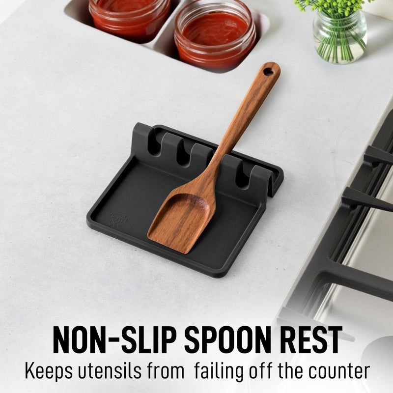 Zulay Kitchen Silicone Utensil Rest - BPA-Free, Durable Spoon Rest with Drip Pad - Heat-Resistant for Stove Top & Counter - Kitchen Gadget Holder - Image 5