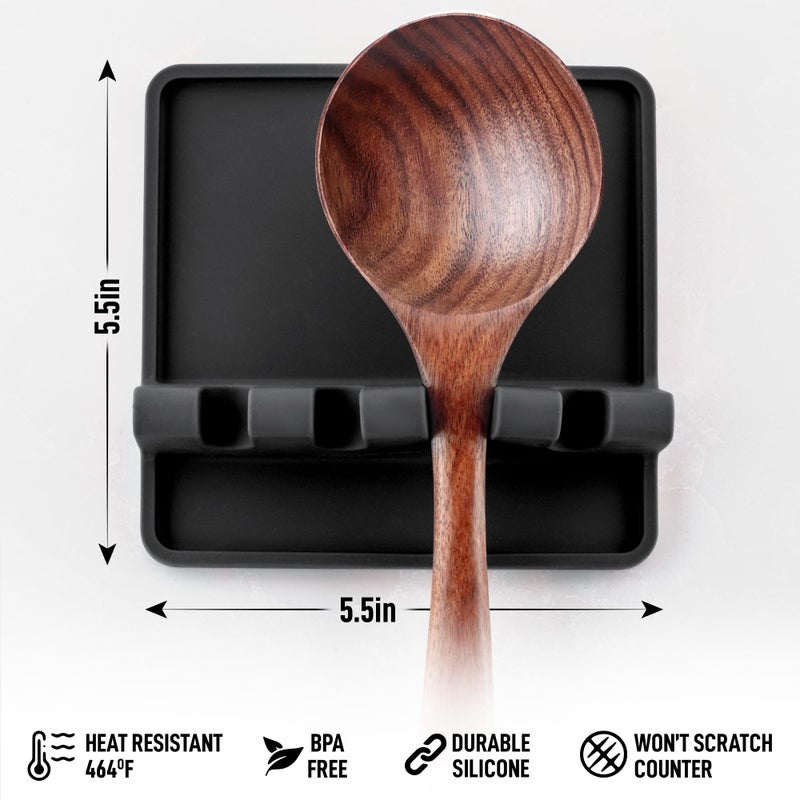 Zulay Kitchen Silicone Utensil Rest - BPA-Free, Durable Spoon Rest with Drip Pad - Heat-Resistant for Stove Top & Counter - Kitchen Gadget Holder - Image 4
