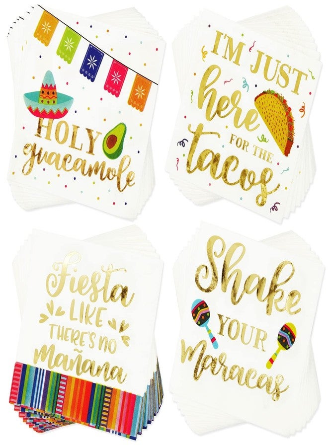 Blue Panda 100 Pack Mexican Fiesta Napkins for Cinco de Mayo Party Supplies, Taco Fiesta Decorations in 4 Designs (5x5 In) - Image 1