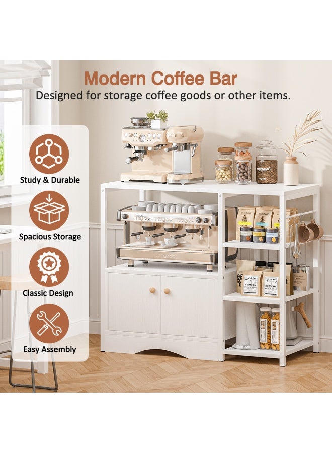 ALIVINGHOME White Kitchen Storage Shelf with Cabinet and Open Shelves for Home Organization - Image 5