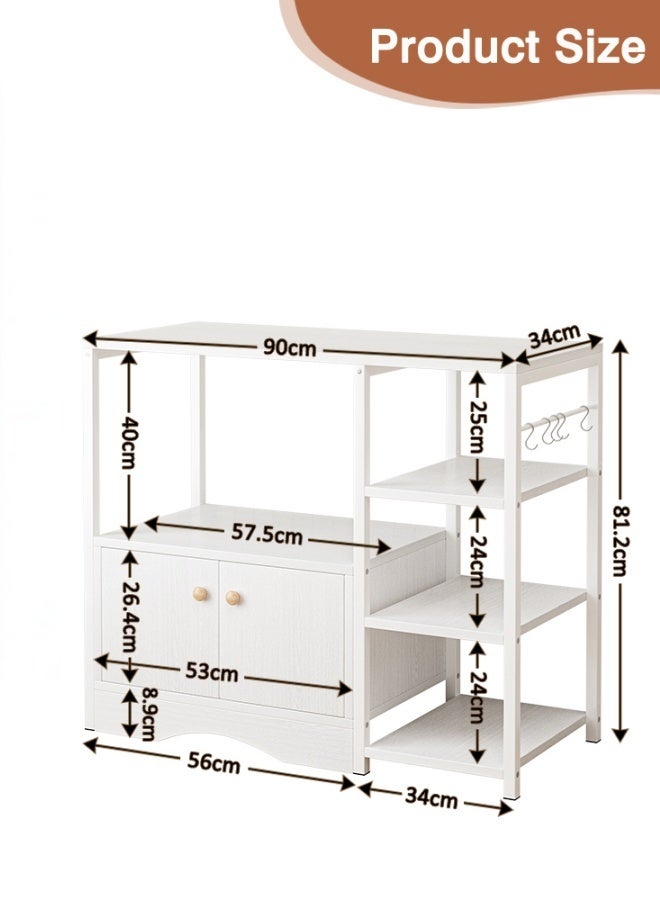 ALIVINGHOME White Kitchen Storage Shelf with Cabinet and Open Shelves for Home Organization - Image 2