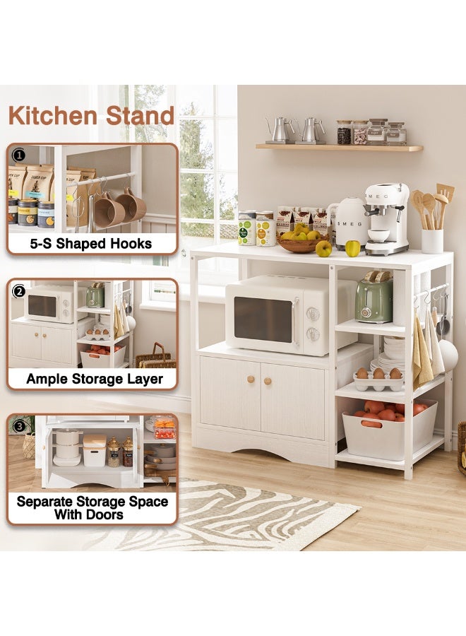 ALIVINGHOME White Kitchen Storage Shelf with Cabinet and Open Shelves for Home Organization - Image 3
